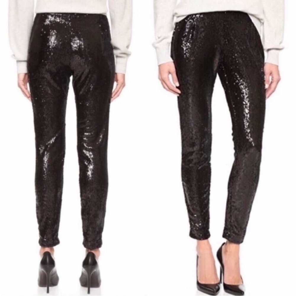 NWT CUPCAKES AND CASHMERE Plaza Sequin Trousers Sparkle Glitter Black Small